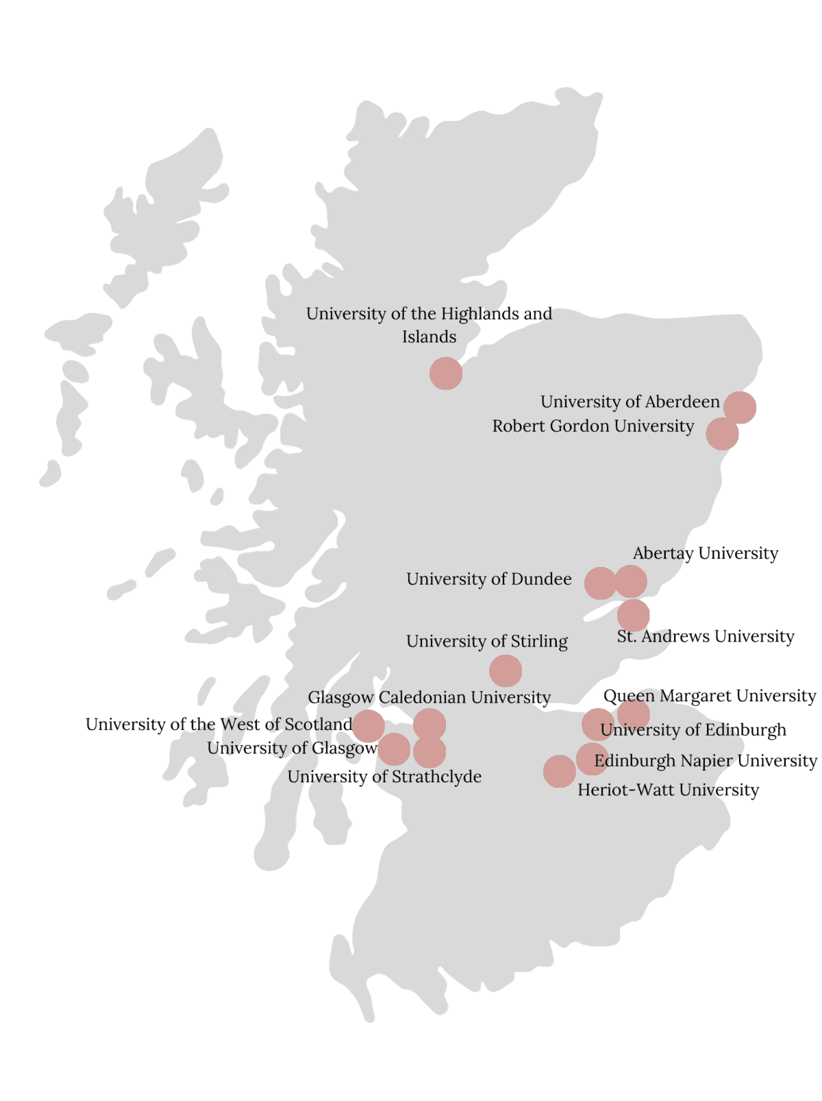 map: the major public universities of scotland