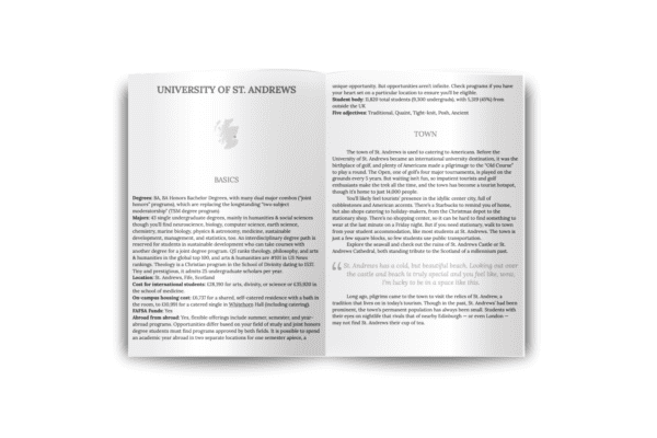 pages of a university guide from the Scotland University Guidebook