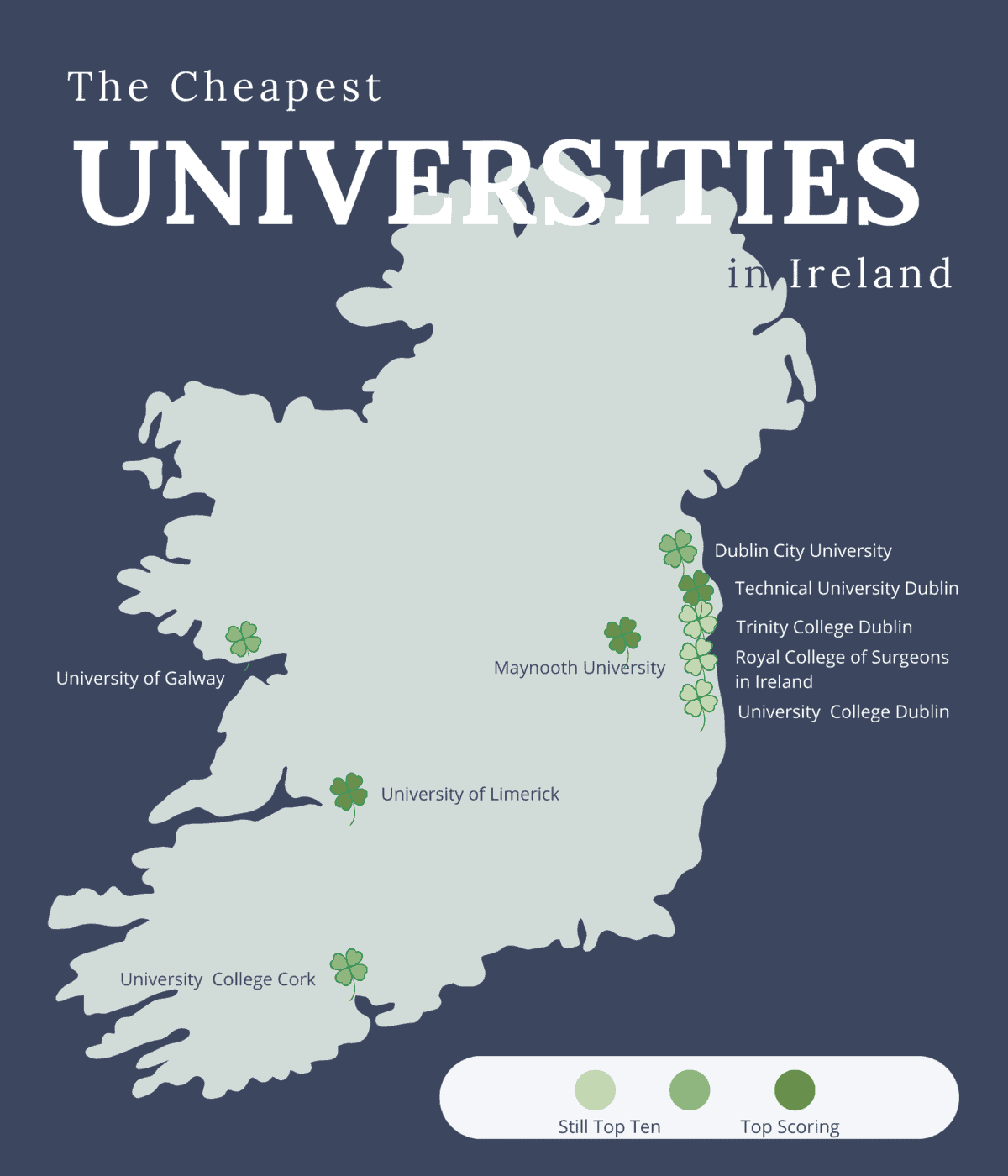 cheapest universities in ireland for international students ranking on a map